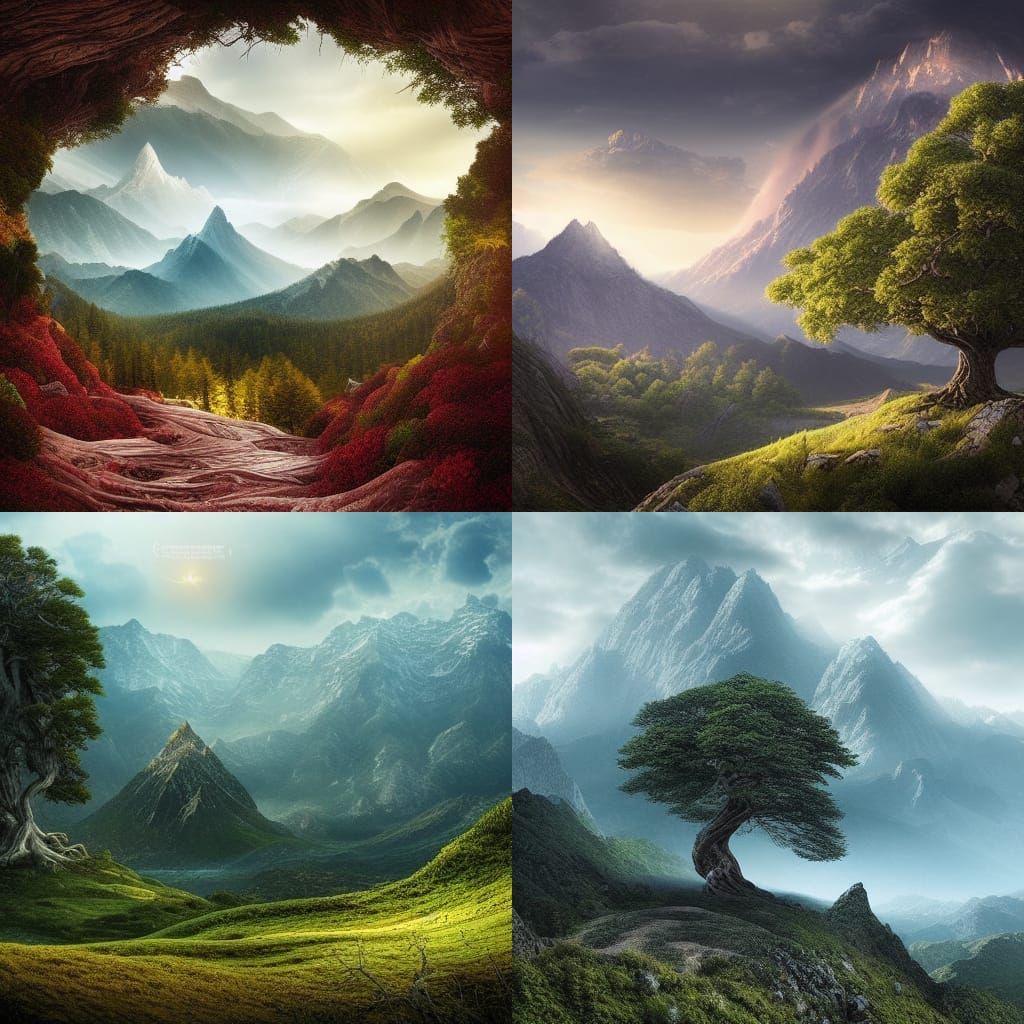 beautiful mountain loundscape with divine tree