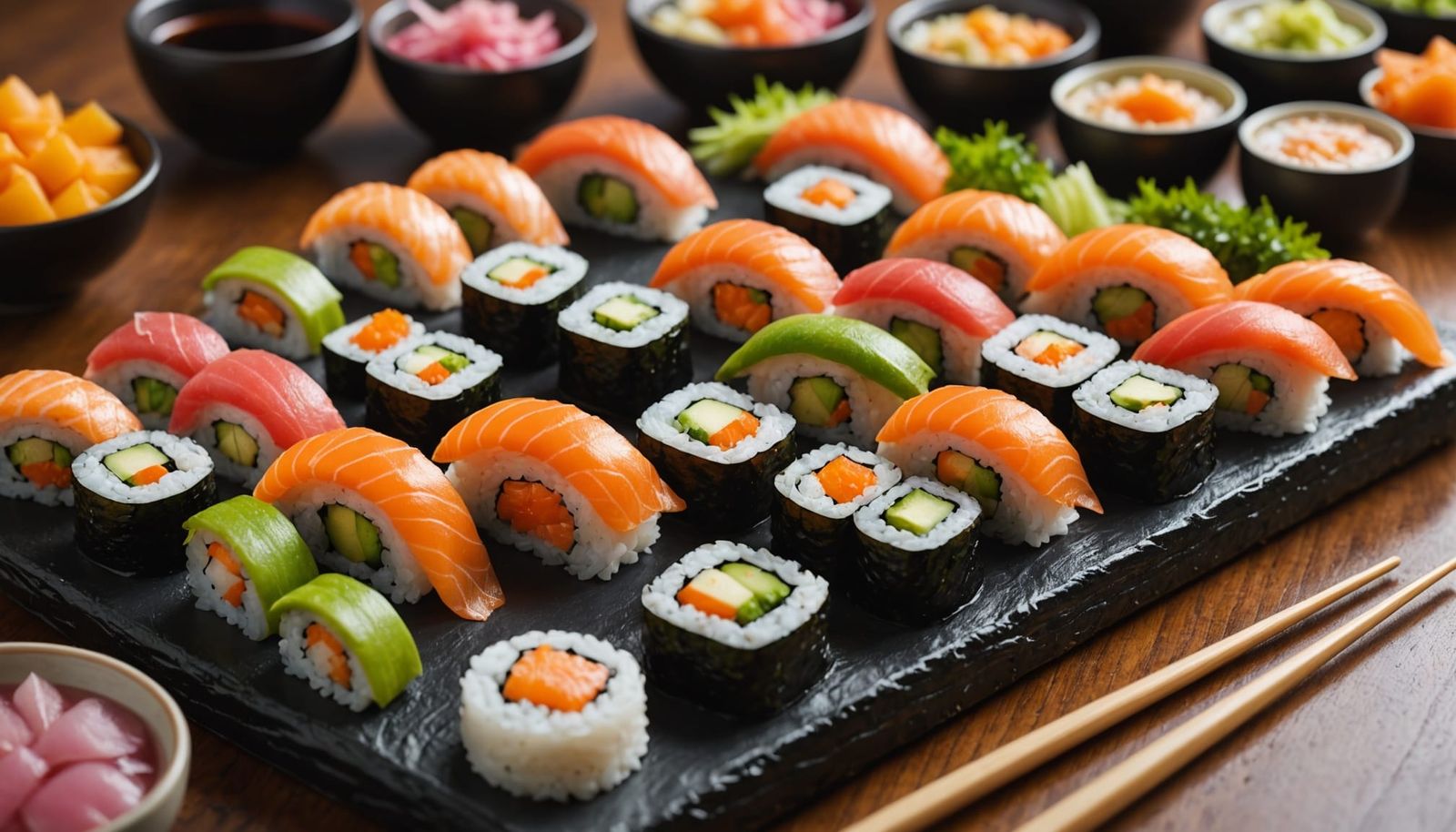 A colorful sushi spread   by @PFT Media