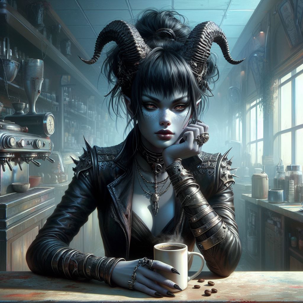 Coffee Before Hitting the Road on Her Ducati