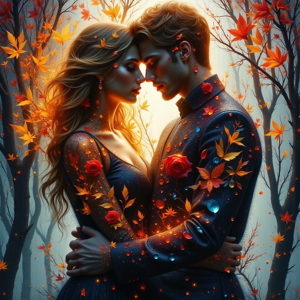 Intimate Couple in Abstract Alcohol Ink Style