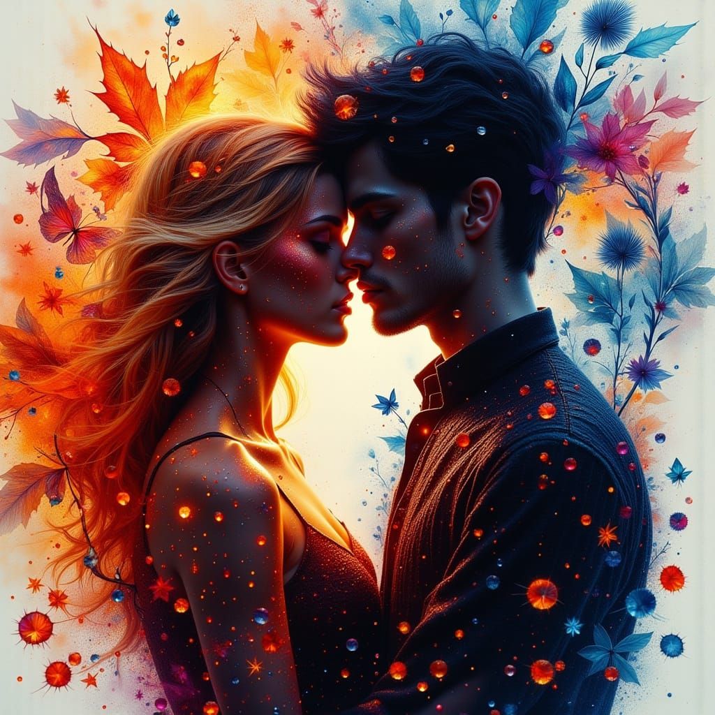 Intimate Abstract Couple in Vivid Alcohol Ink Style