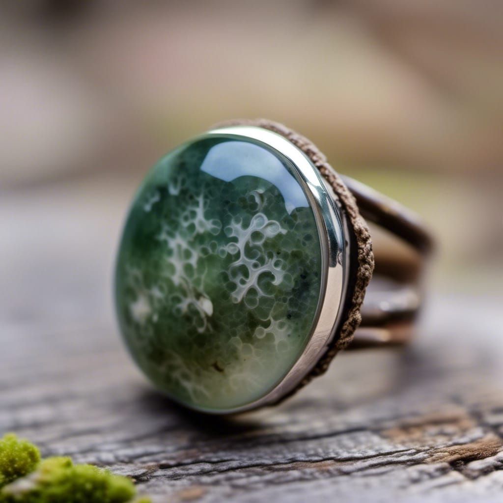 Moss agate, rough cabochon ring <lora:Lapidary Machine :1.0>