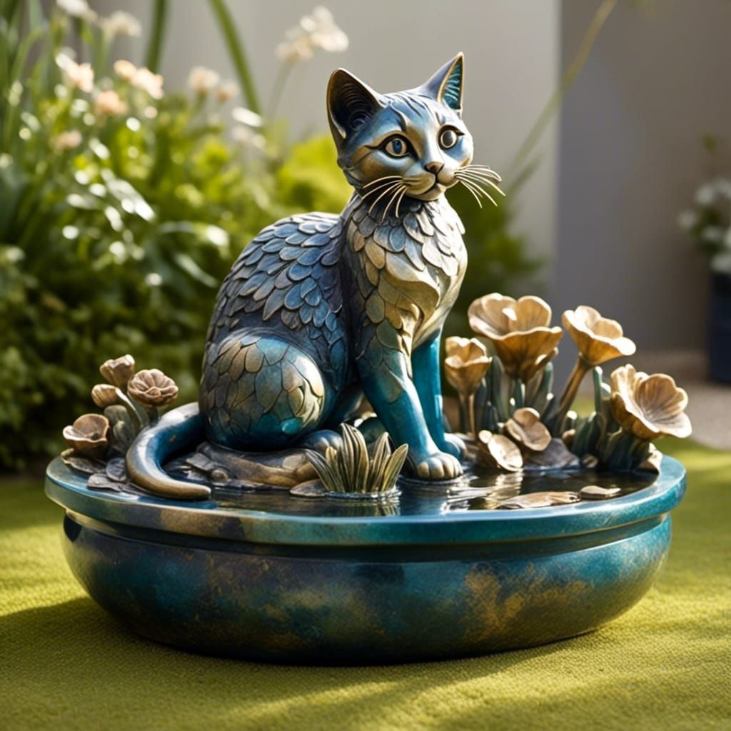 Bronze Cat Garden Statue