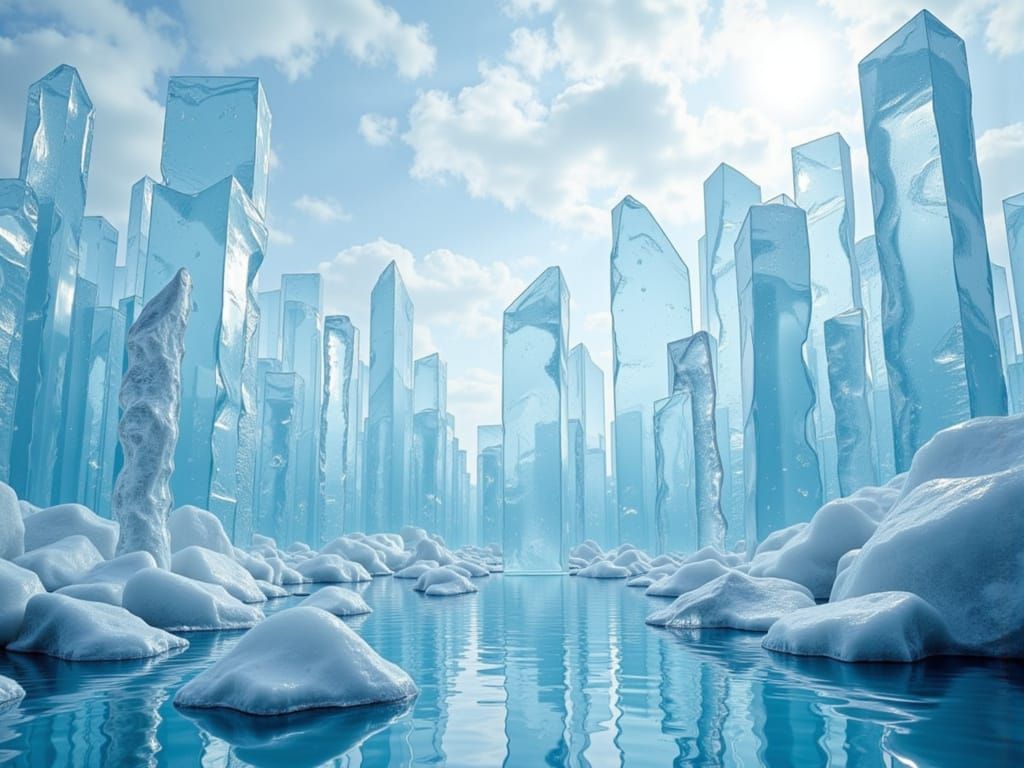 <lora:Lil Ice Cube:1.0> Surreal Glass Fantastical Wonderland (Landscape made of Crystal-Clear Ice:1.5)