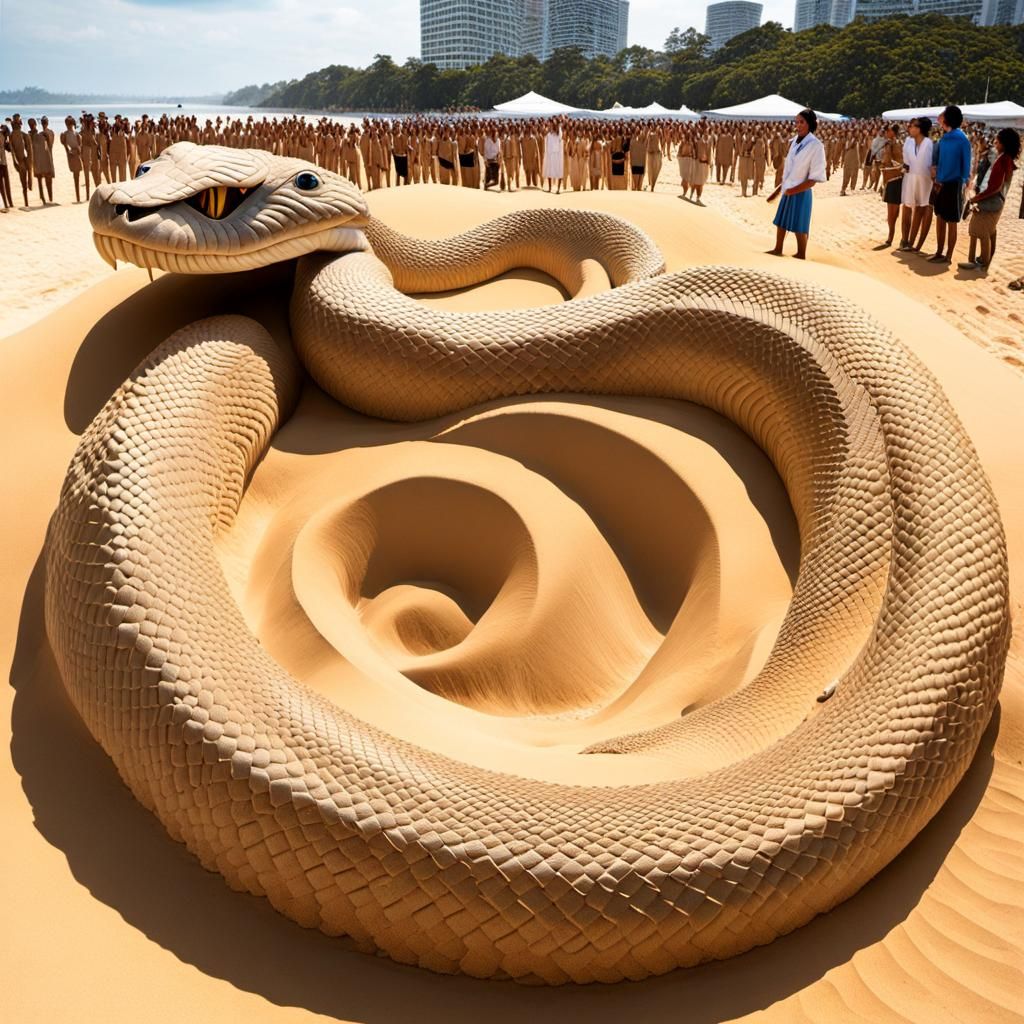 Sand sculpture of a Giant snake