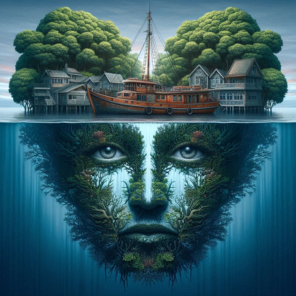 Water portrait double exposure