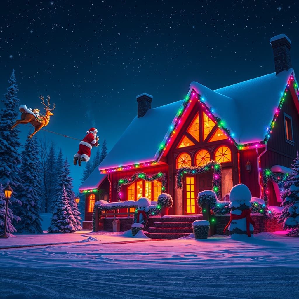 Santa Claus's Neon Arrival: A Christmas Fantasy