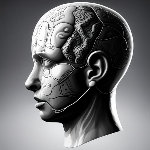 Surrealism detailed black white phrenology head dark digital...