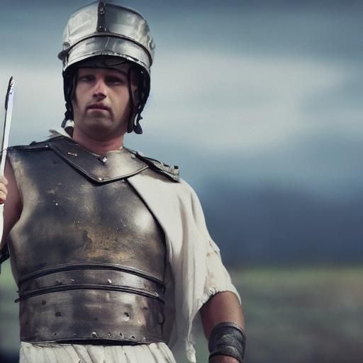 a vintage cartoon style Roman legionary wearing the kit of t...
