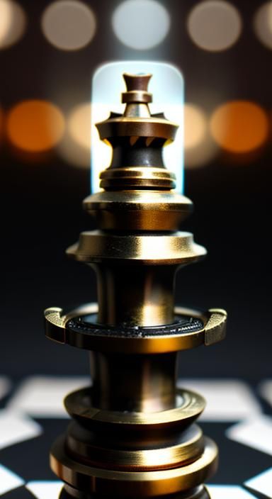steampunk pawn chess piece. marble chess board. intricate de...