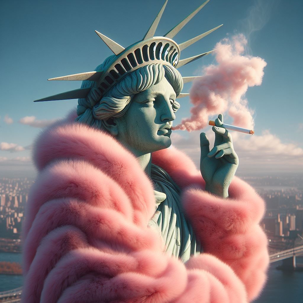 Statue of liberty taking a break to smoke