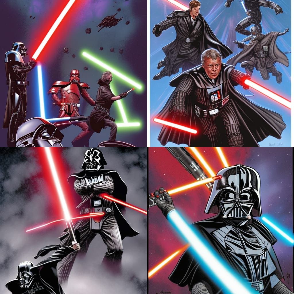 Avengers vs Darth Vader with lightsabers