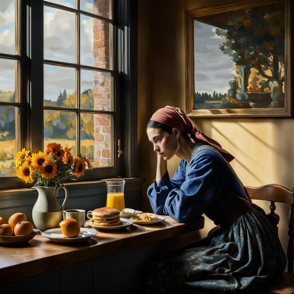 Lost in thought, California 2024, in the style of Vermeer.  by @PS