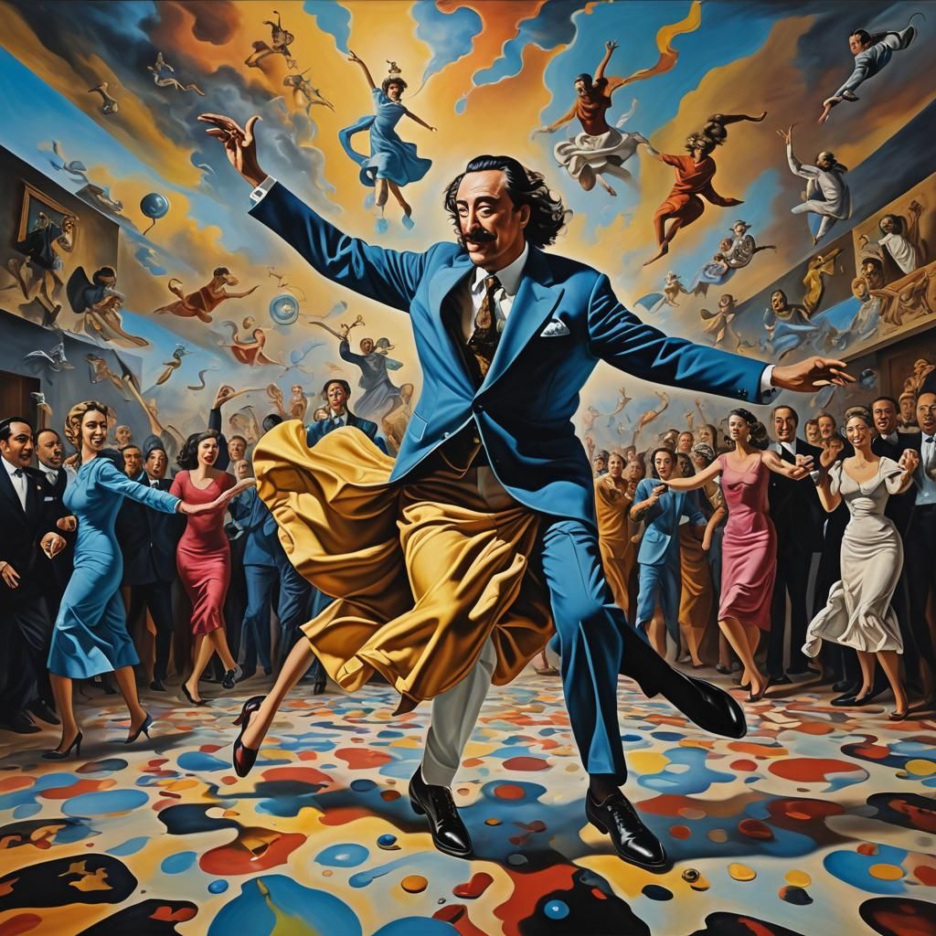 Hyperrealistic Dancers in a Maximalist Surrealist Scene