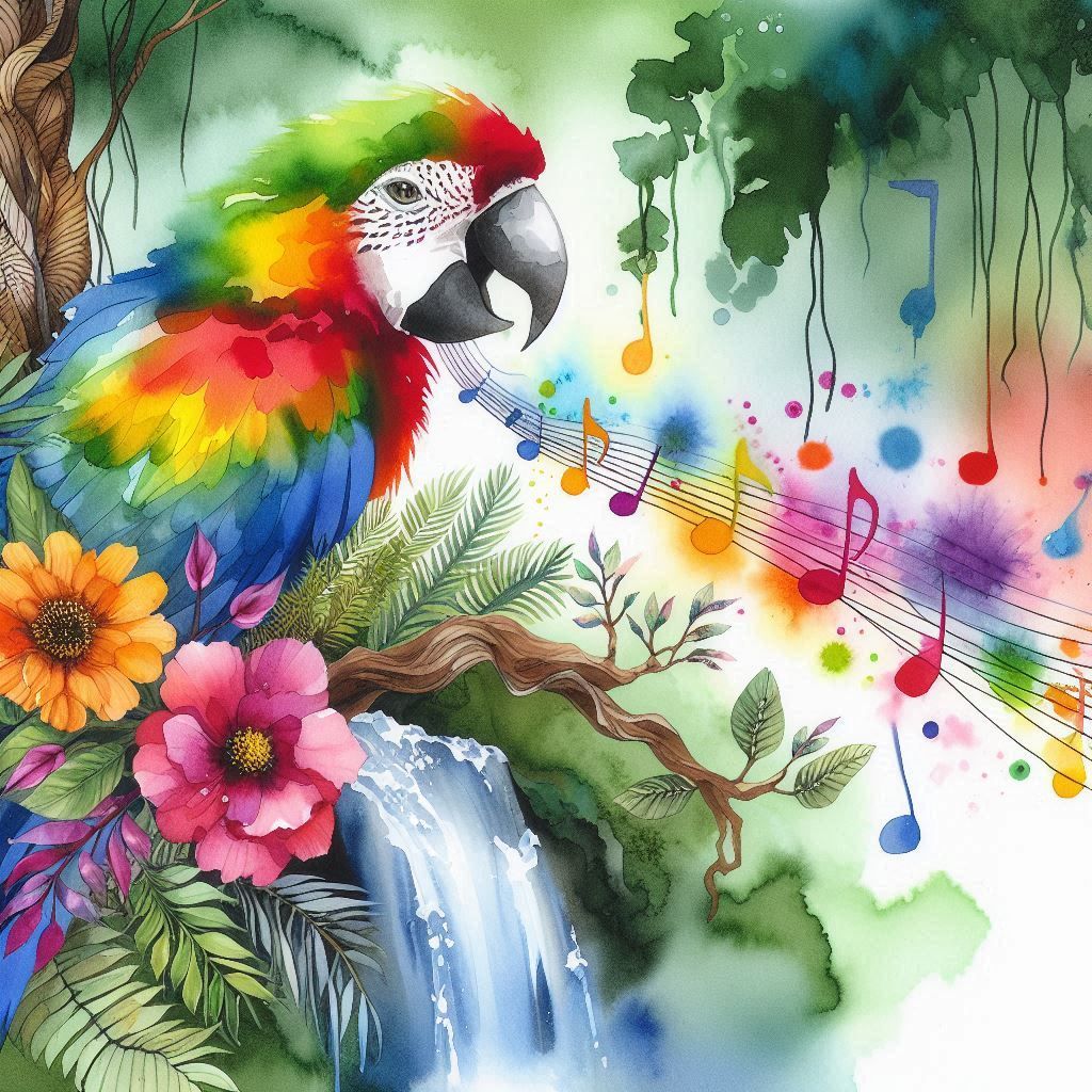 Colorful singing Scarlet Macaw