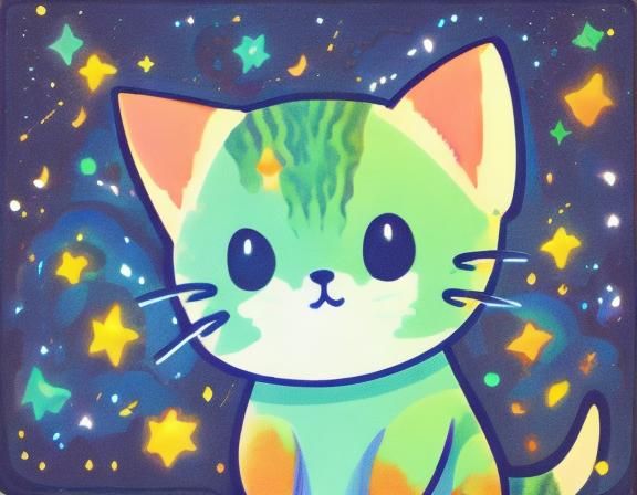<lora:Lofi Kawaii DS v8:1.0> Cat made of stars, kawaii, lofi