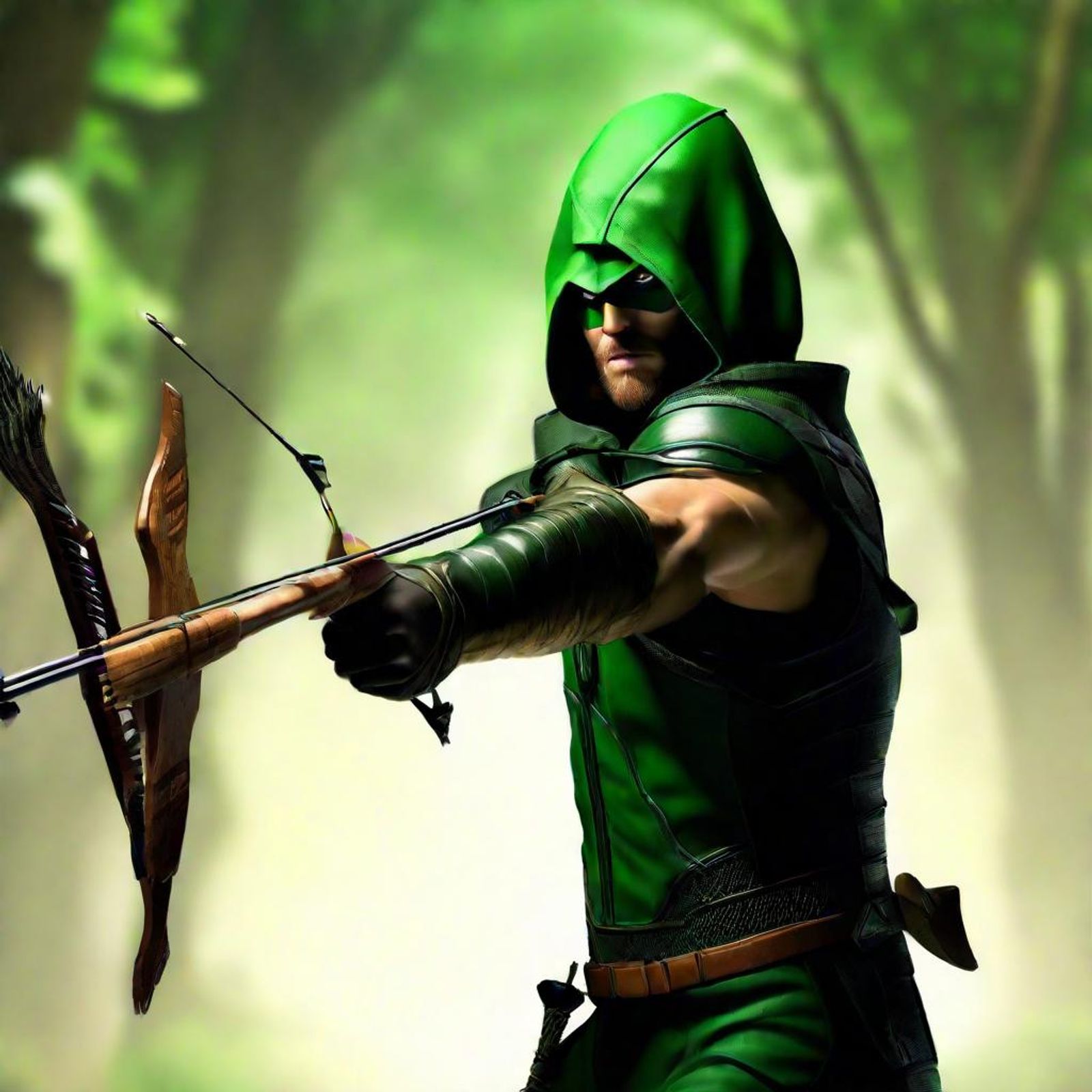 (green Arrow And Robin Hood Dueling With Archery Splitting Bullseyes 