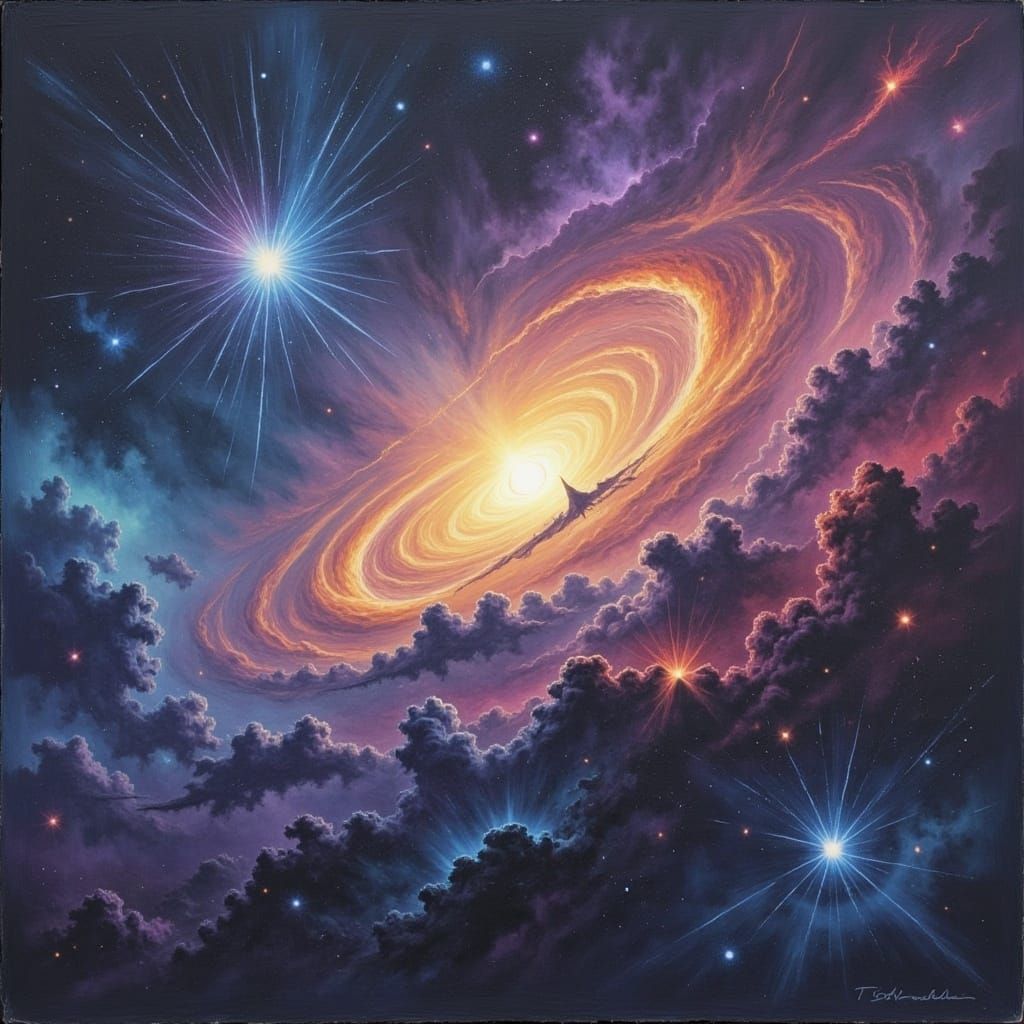 a breath-taking cosmic collision <lora:Chalk Oil Paintings2:1.0> 