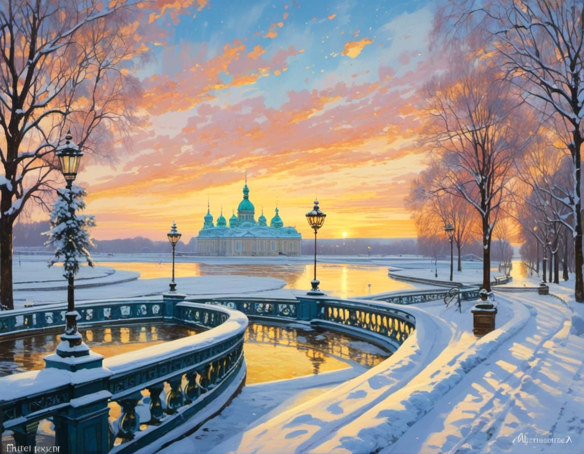 winter sunset over city