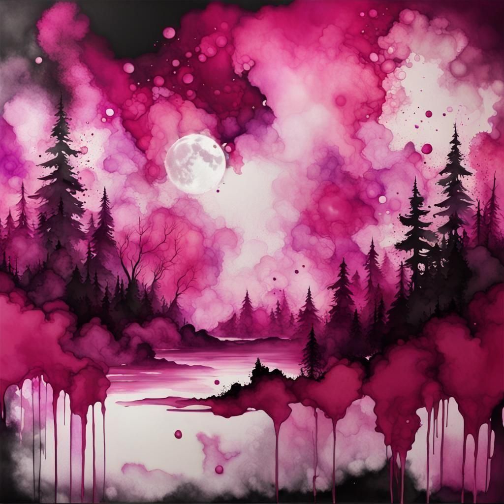 Ink splatter, abstract forest river   by @Martinacats 