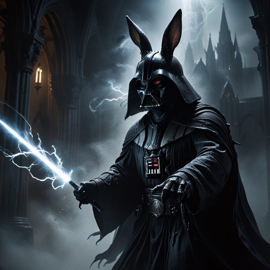 Darth Rabbit's Dark Battle Against Spectral Spirit - AI Art
