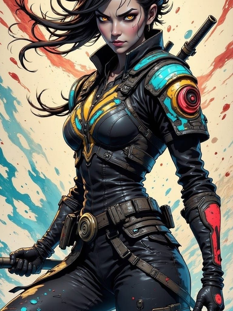 <lora:Elementz-FL:1.0>  Insanely detailed splashy illustration of fierce ninja male carving through enemies with katana, dynamic splashy act...