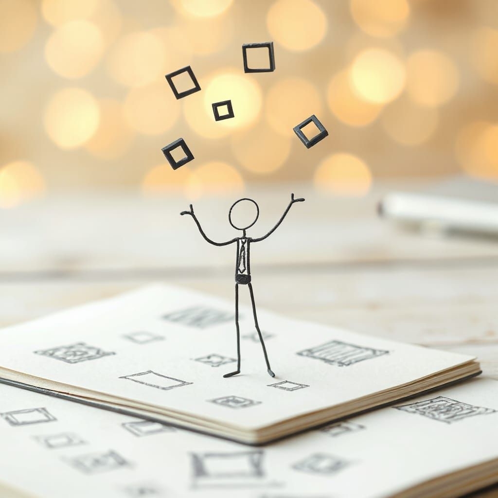 Doodle stick man juggling squares  by @forge4ward