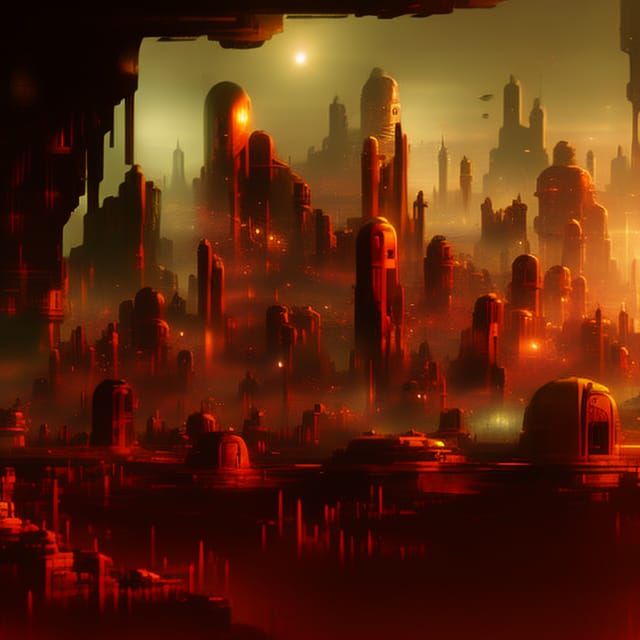 Futuristic Sci-fi city inside the sun by Beeple and Jim burn...