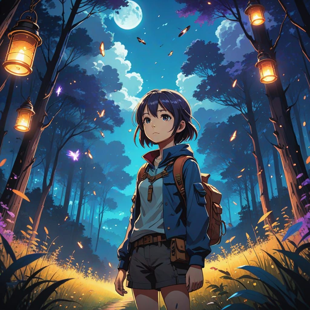Anime Adventure Scene in Vibrant, Dreamy Landscape