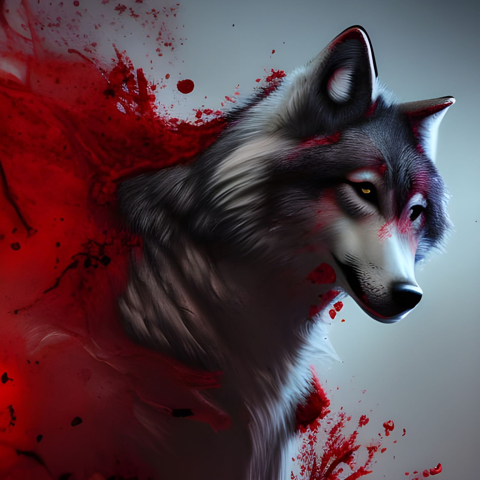 Wolf surrounded in blood