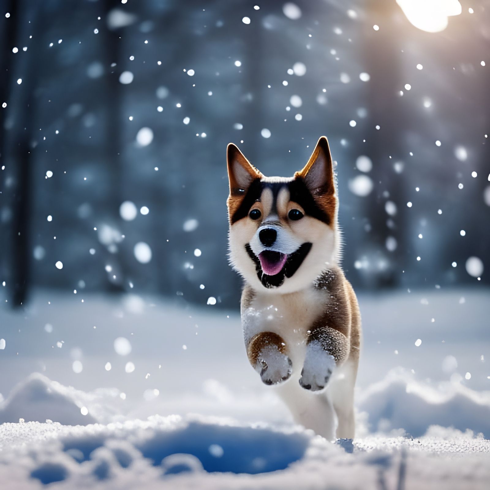 happy puppy playing in snow  by @Hani