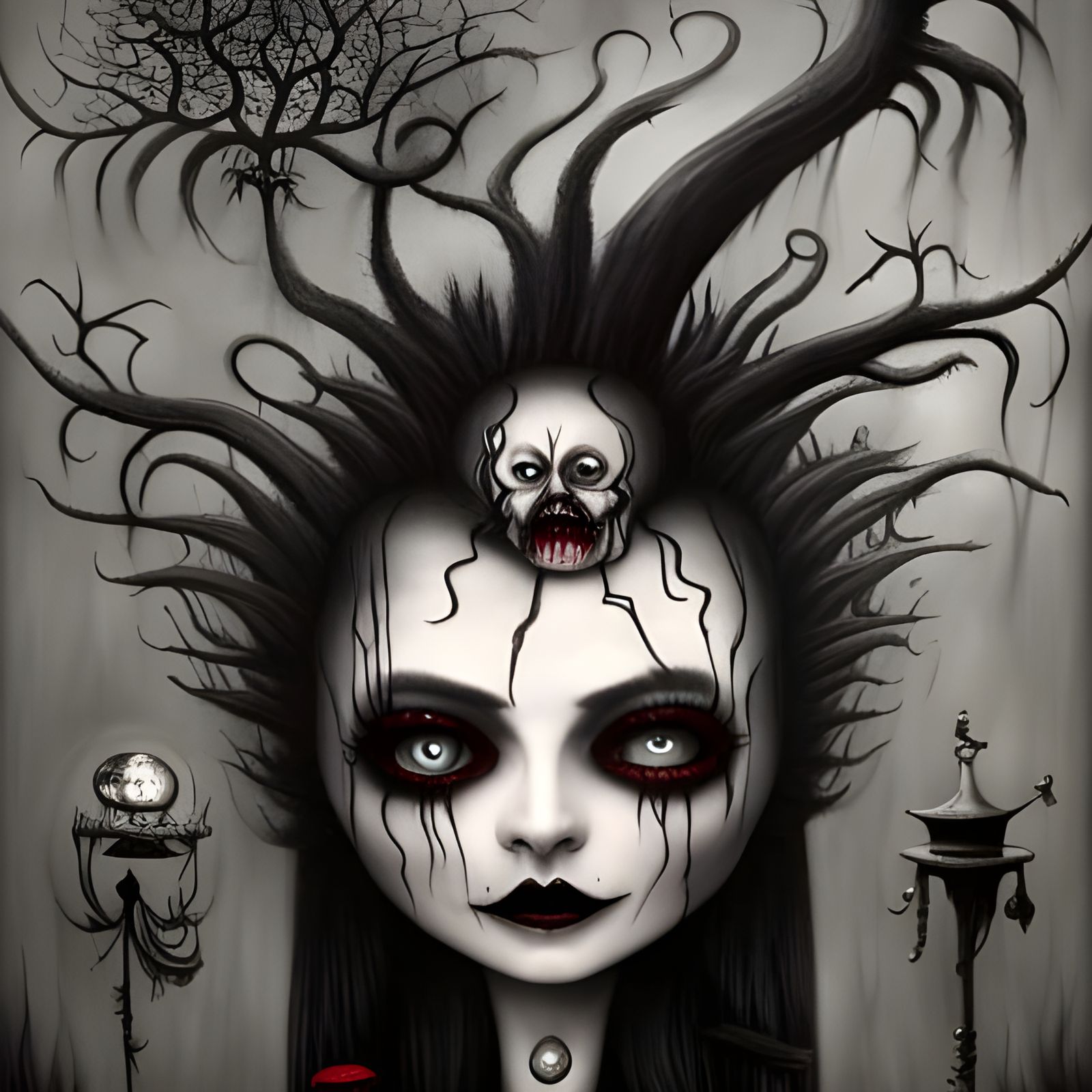 Eerie Circus in Tim Burton's Gothic Horror Style