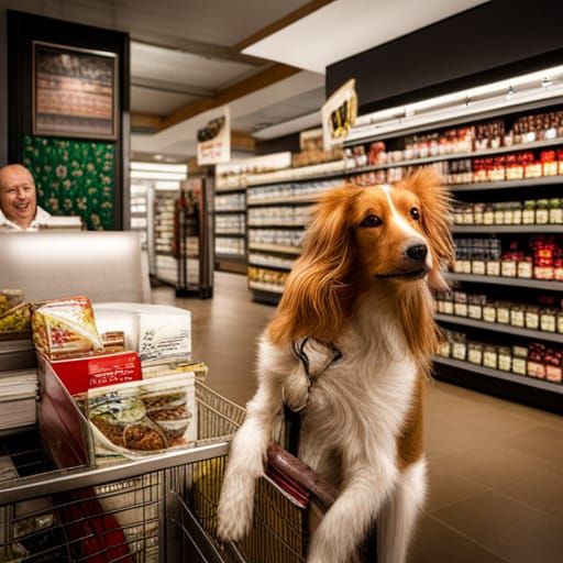 Dog as clerk at supermarket AI Generated Artwork NightCafe Creator