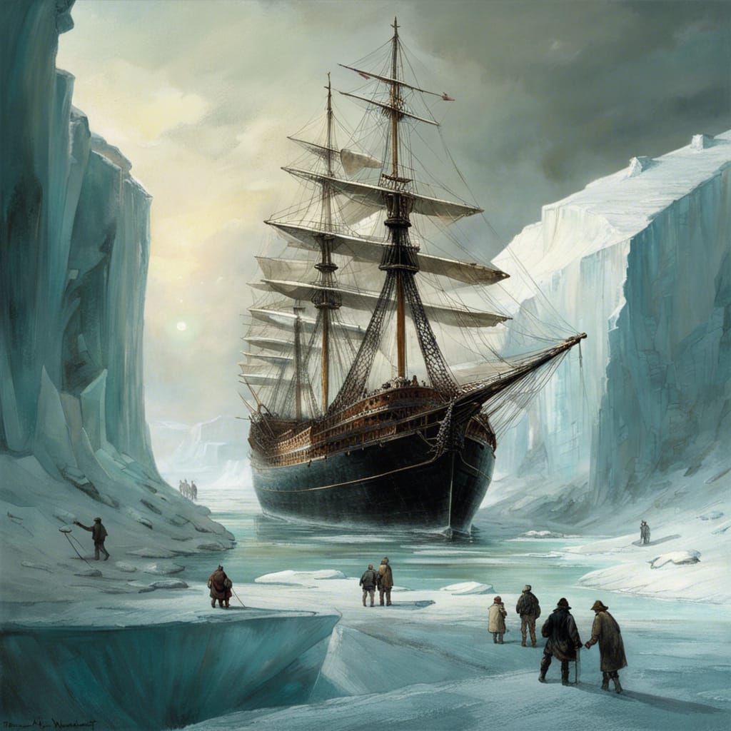 HMS Investigator stuck in Ice Shelf when exploring the North-West-Passage  by @Randomizer
