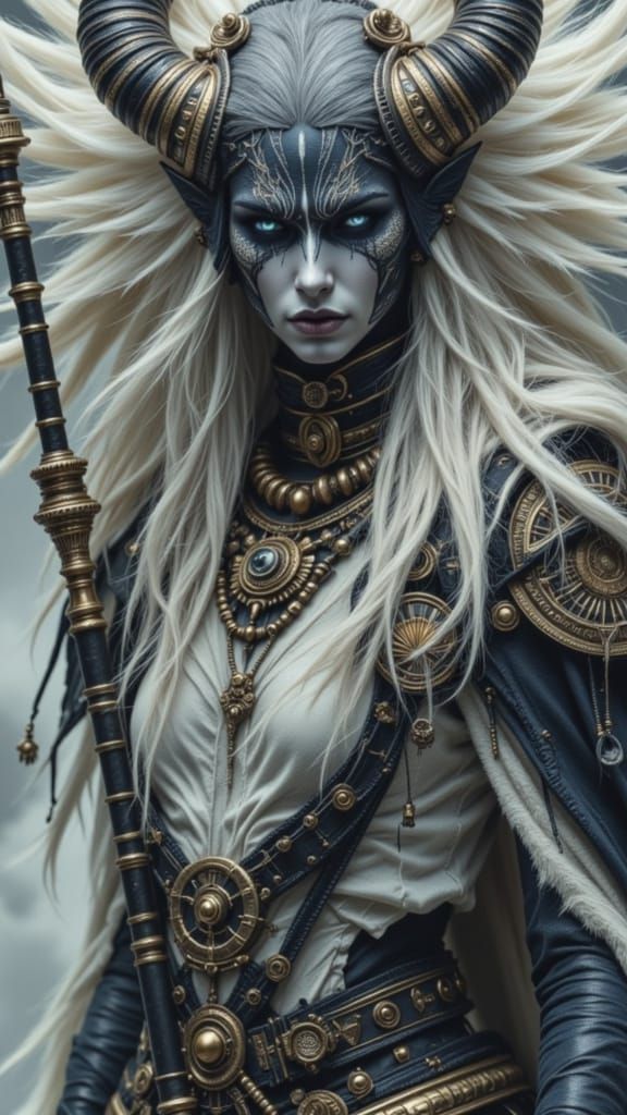 Sinister White Lion Demon in Snowy Dark World