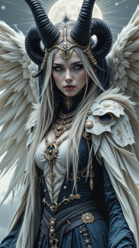 Sinister White Lion Demon in Snowy Dark World