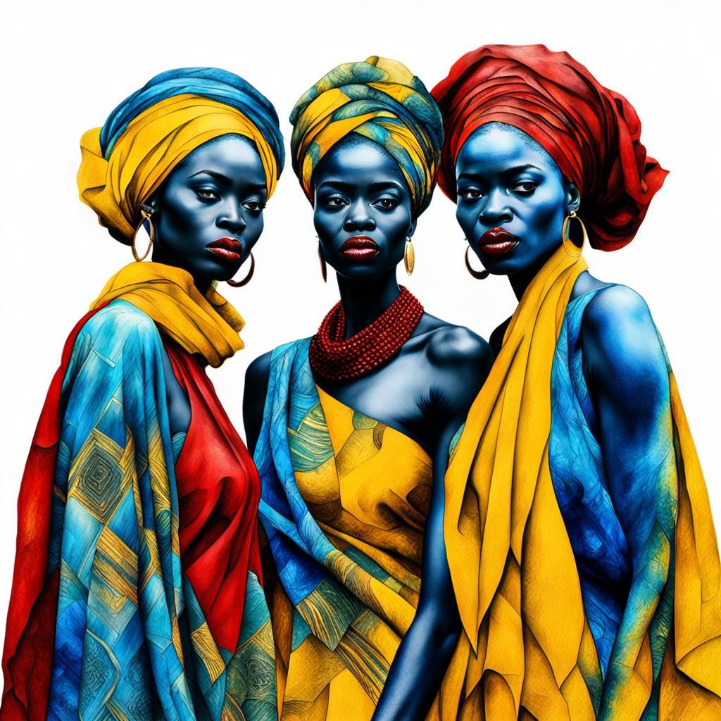 Aida's Blue Girls - in the style of photographer Aida Muluneh  by @LynnieDoo