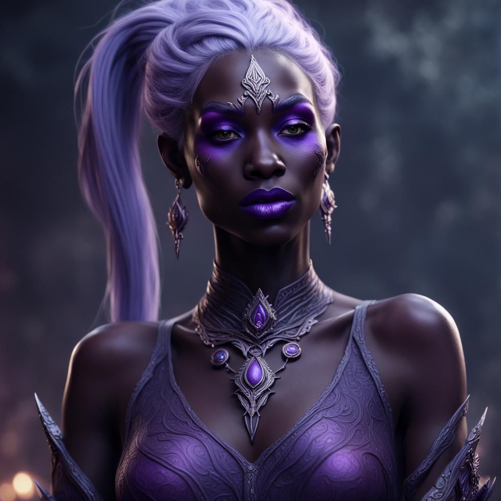 Purple skinned drow woman