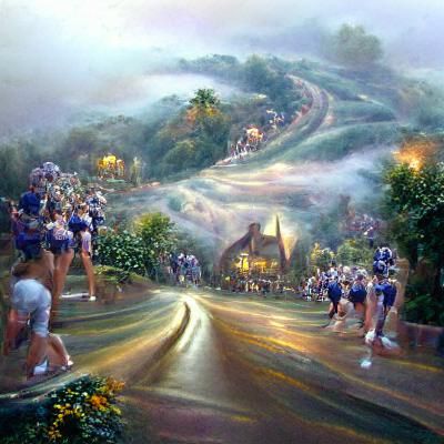 Athletics running down a hilly road
