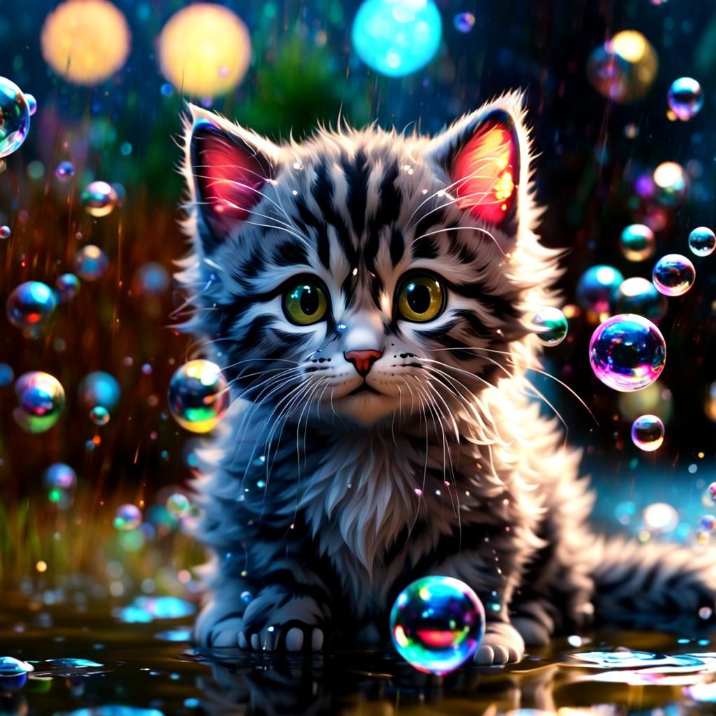 Kitty and bubbles - AI Generated Artwork - NightCafe Creator