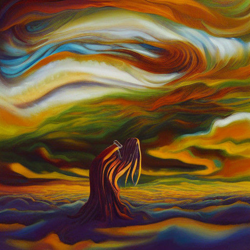Dreamlike Landscape with a Twisted, Elongated Woman in Oil P...