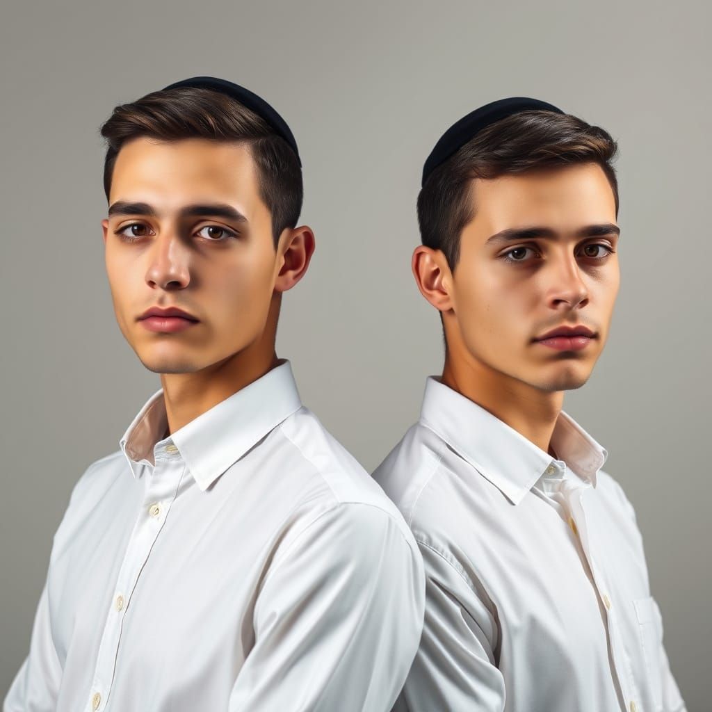 Charedi Twin Brothers in Studio Portrait
