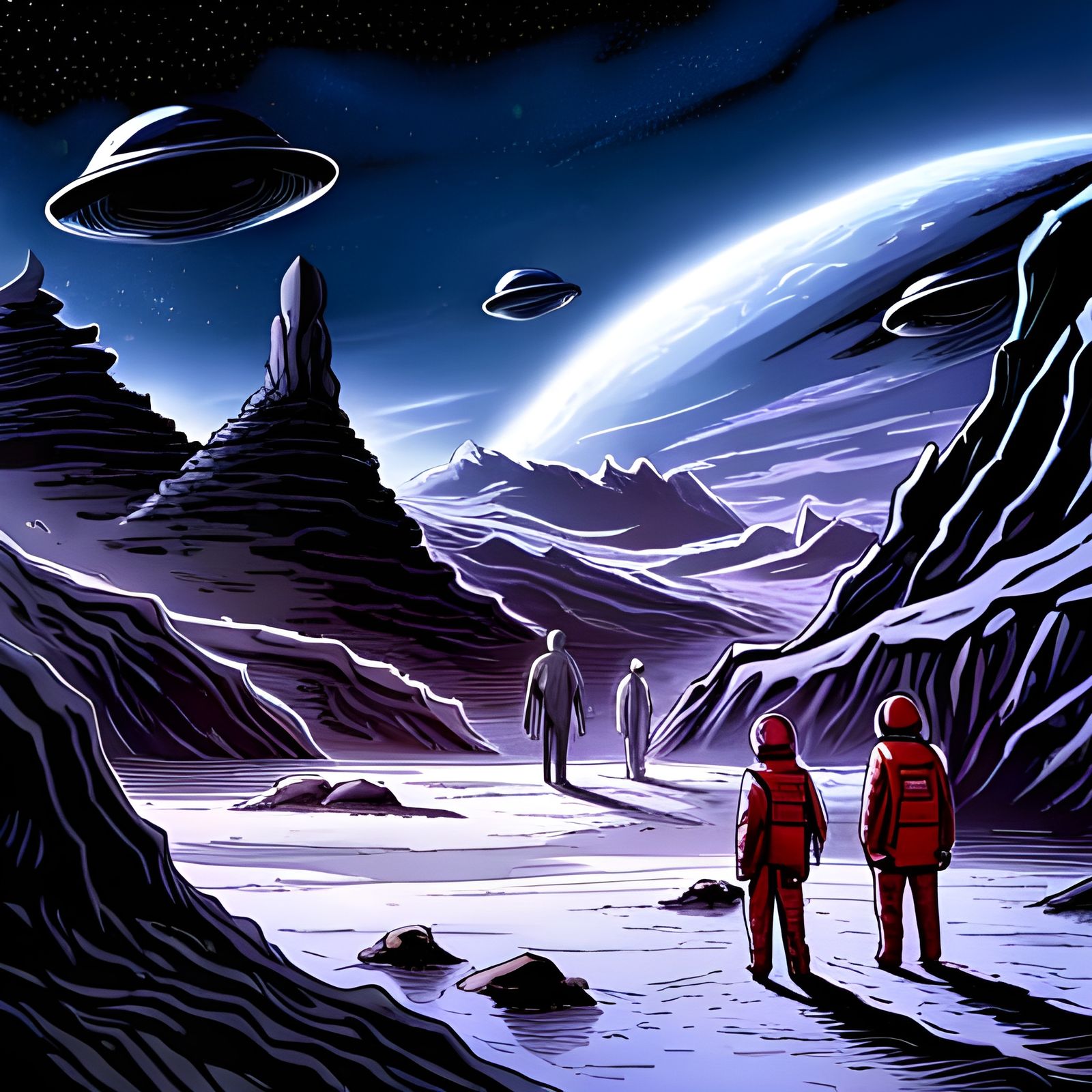 a close view of A visit to an alien world, explorers being g...