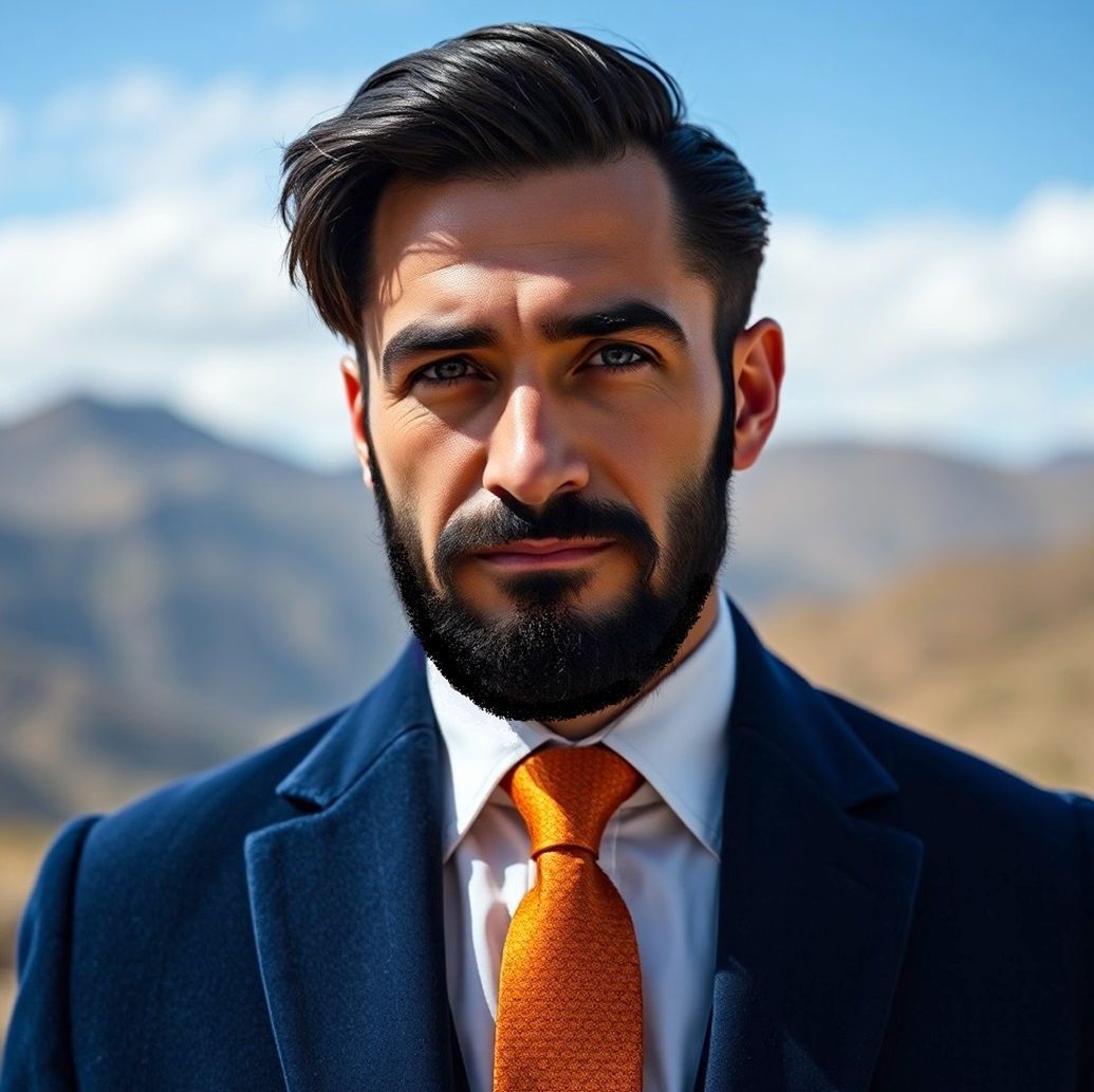 A handsome man  wearing  a   blue  velvet suit