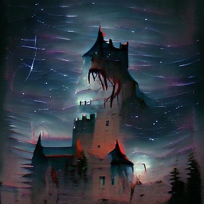 Castle at midnight with the stars falling