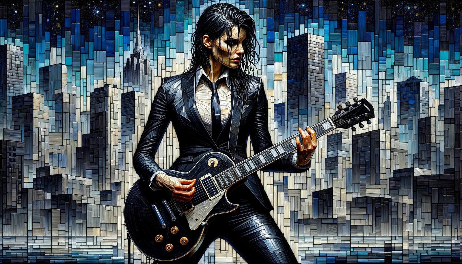 black suit guitarist