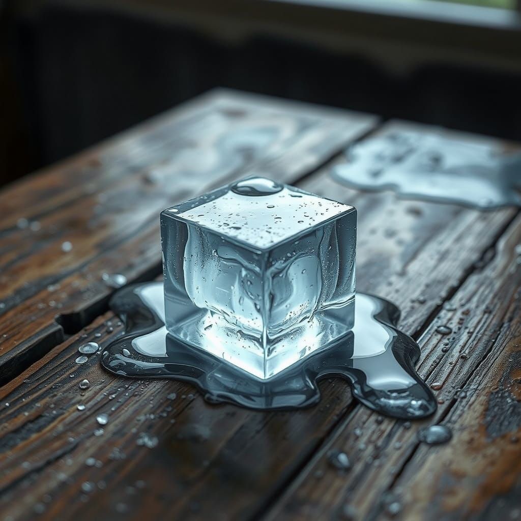 melting ice cube on a table  by @Ben Talmadge