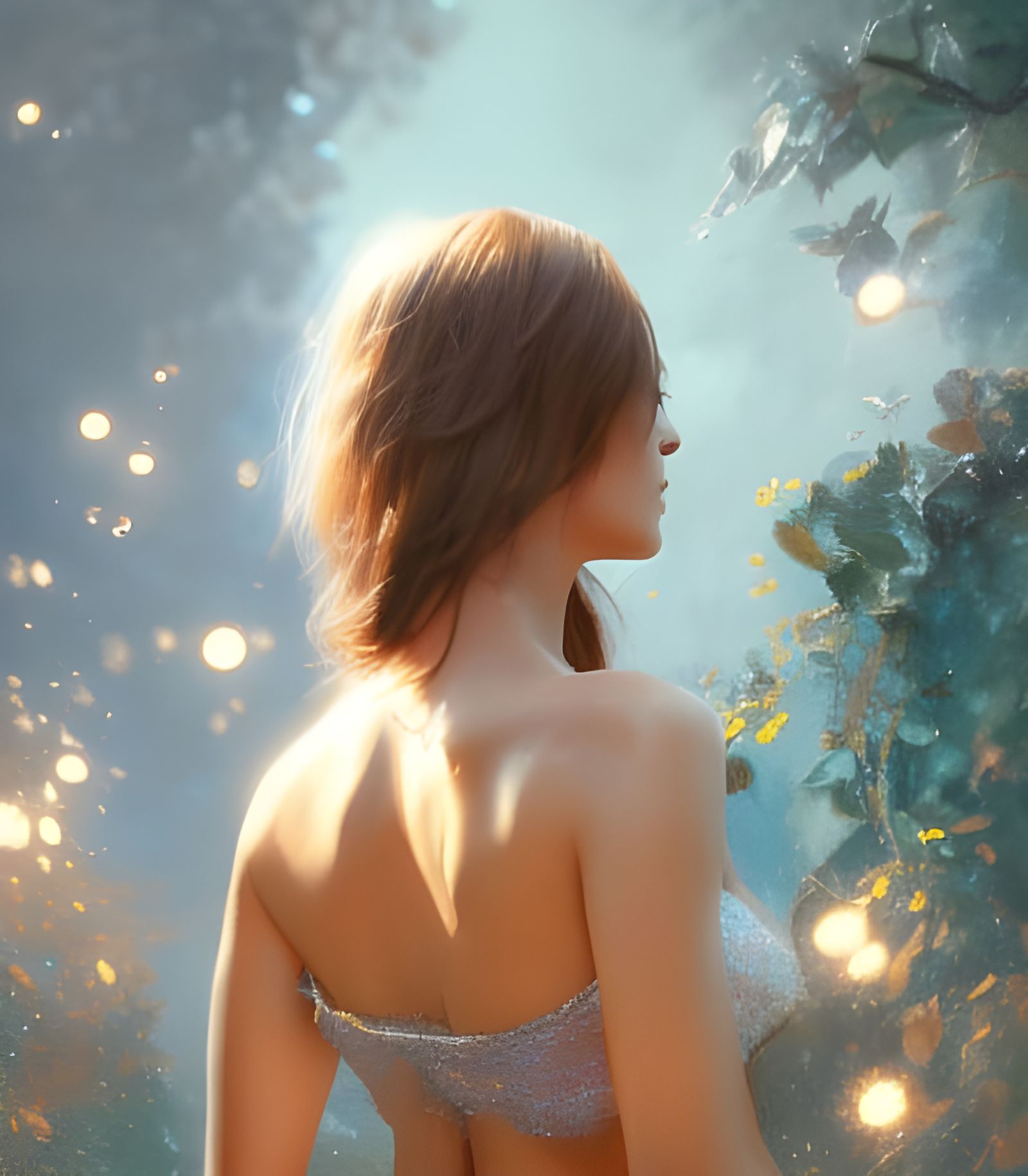 Attractive Woman with Magic Sparkles in 3D