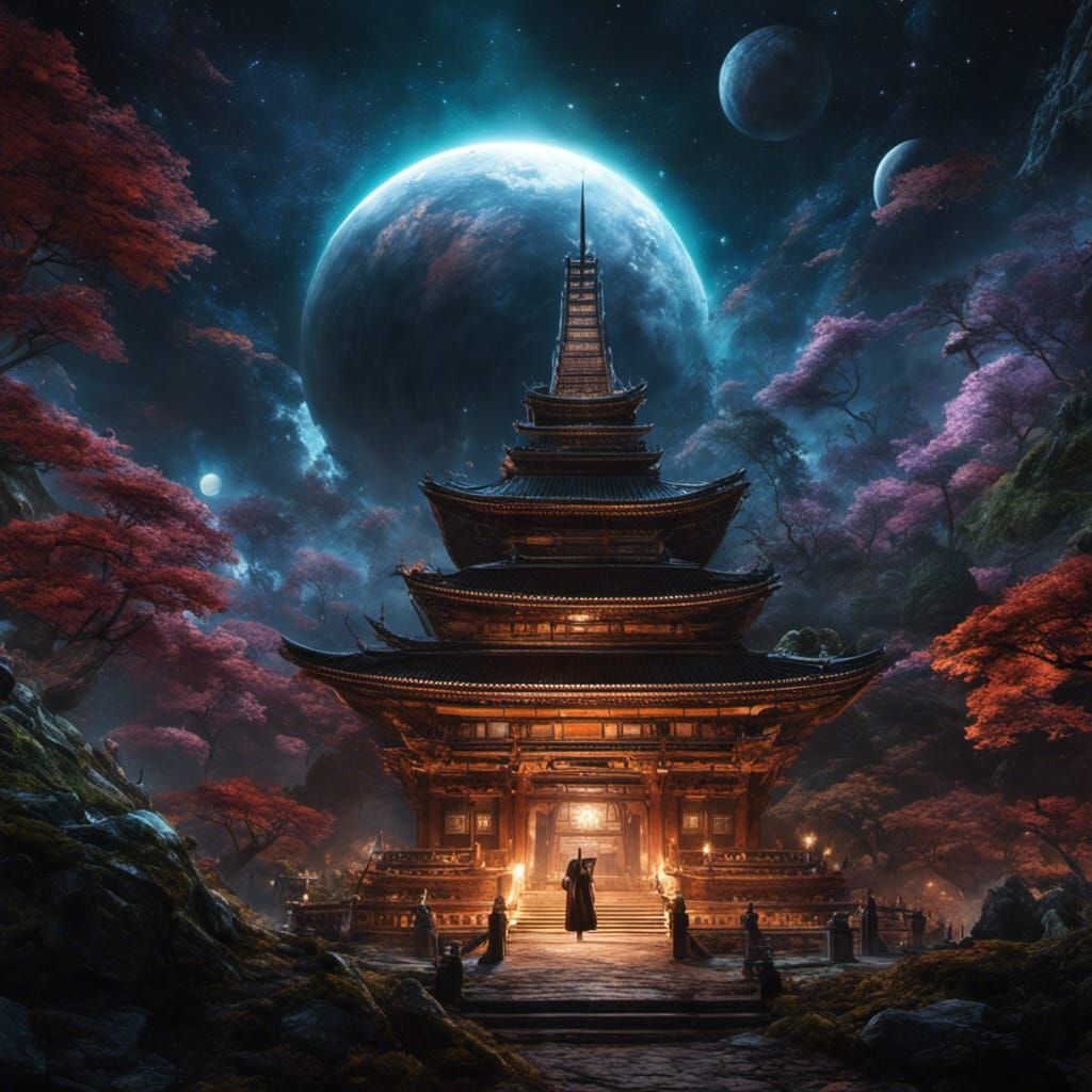 A haunted Japanese Temple under a super moon
