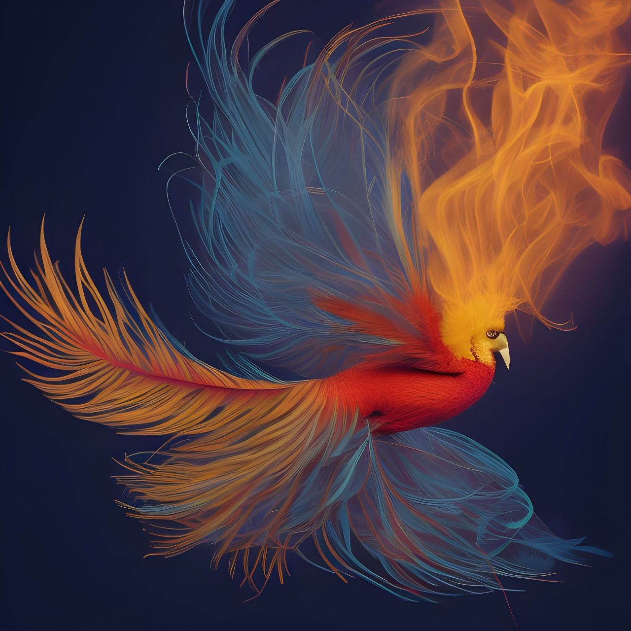 Fiery Exotic Bird: Hyperrealistic Macro Photography